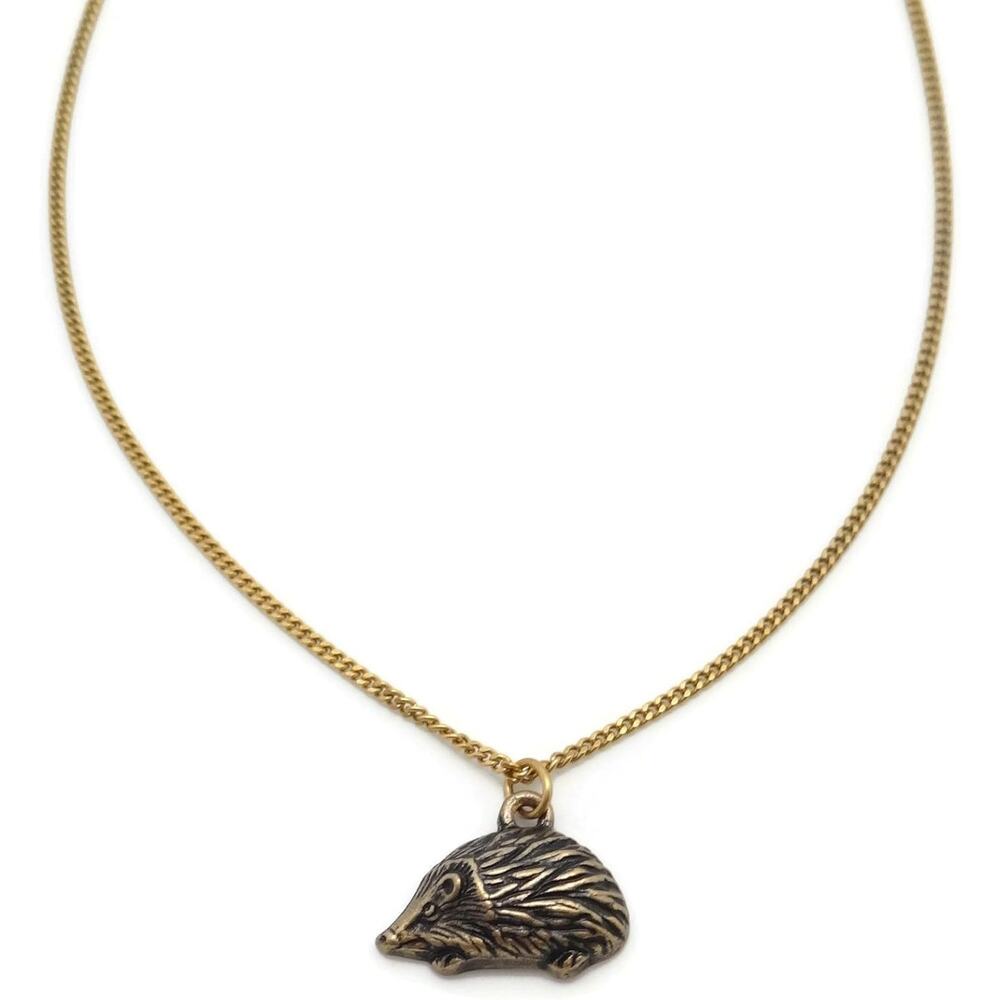 Rook & Crow Hedgehog Pendant on Antique Gold Plated Curb Chain Necklace 16" NWOT